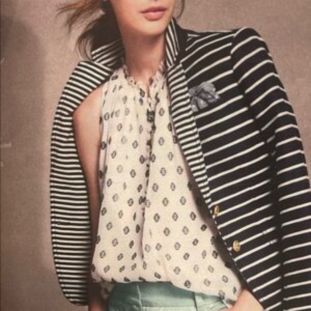 Vintage J. Crew Cream Printed Sleeveless Blouse Size 12
